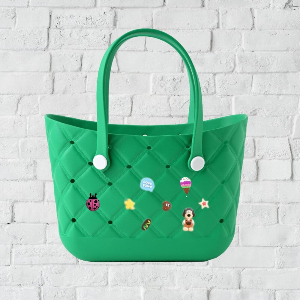 Green Eva Bag Tote with Random Charms Beach Shopping Travel NWT Handbag